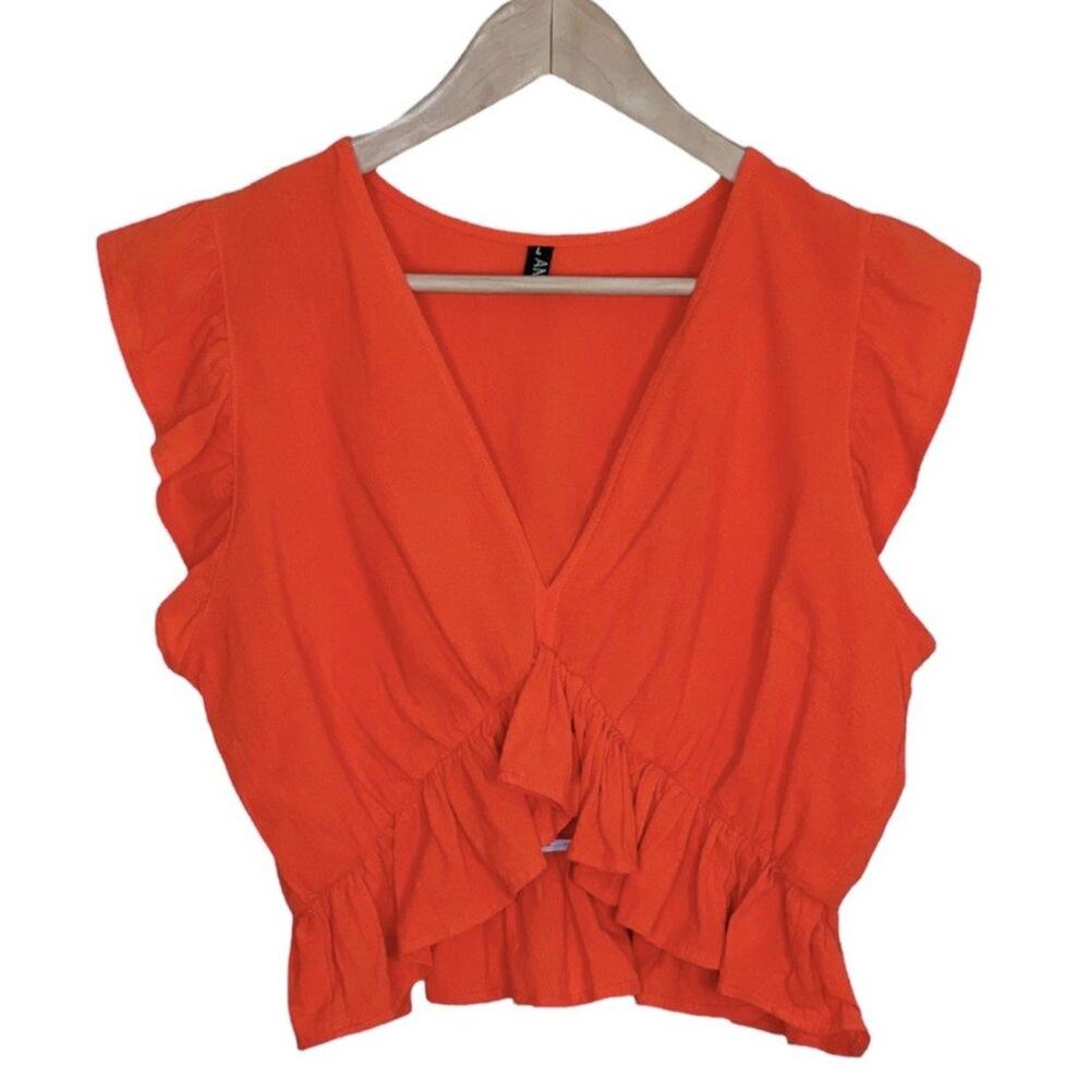 Fancyinn Bright Orange Ruffle Crop Top Large Lightweight